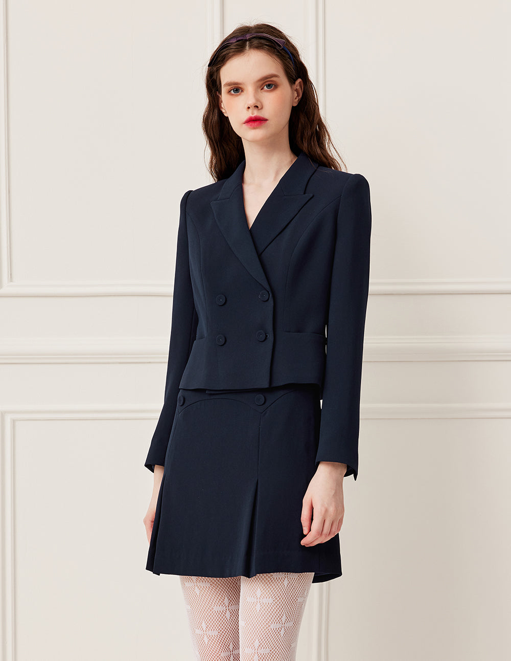 BORA AKSU Peak Lapels Double-Breasted Long-Sleeve Cropped Blazer