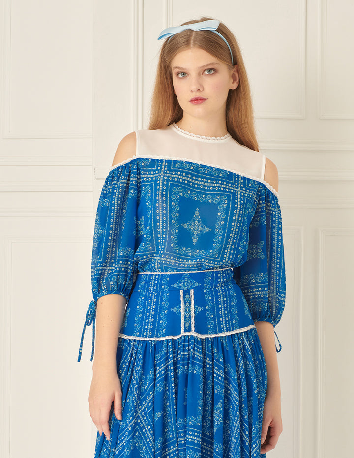 BORA AKSU Damascus Pattern Off-The-Shoulder Printed Top