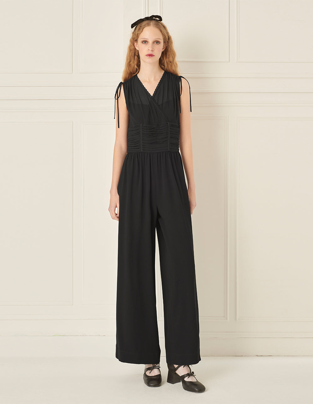 BORA AKSU V-Neck Sleeveless Pleated Jumpsuit