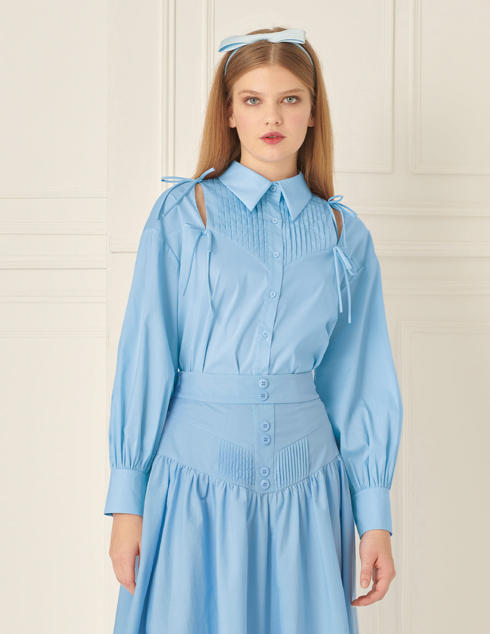 BORA AKSU Tailored Puff Sleeves And Hollow Bow Decoration On The Shoulders Blouse