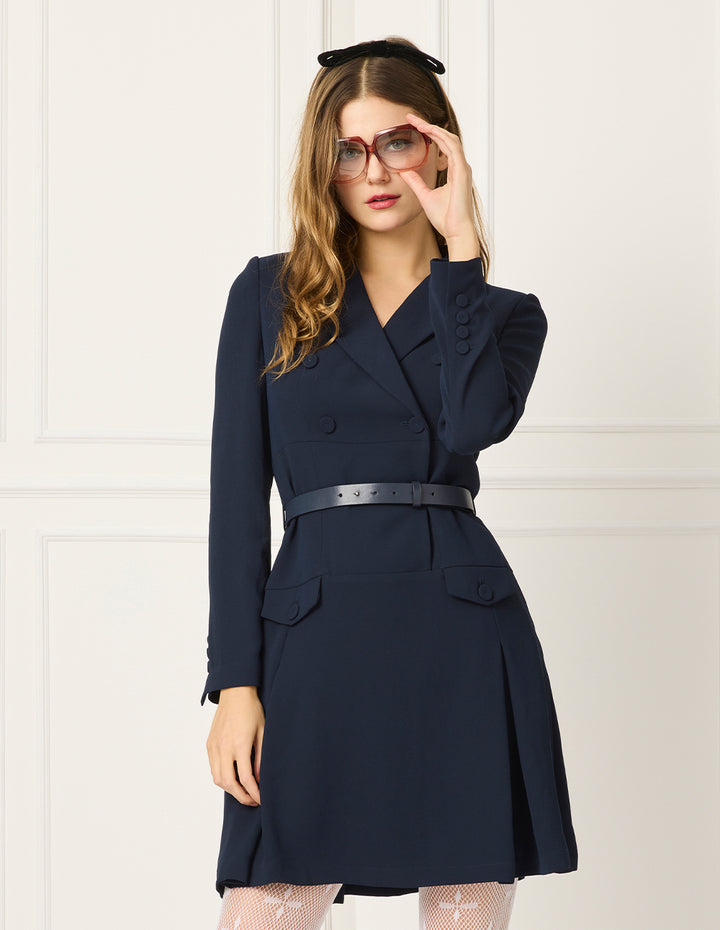 BORA AKSU Peaked Lapel Wrap Double Breasted Belted Blazer Dress