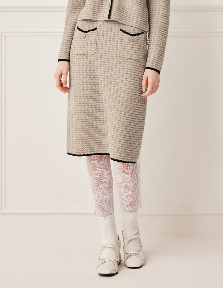 BORA AKSU Stretch Waist Camel Wool Knit Pencil Midi Skirt