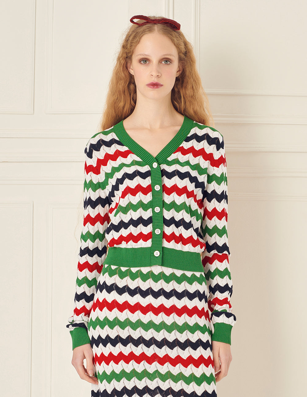 BORA AKSU V-Neck Striped Intertone Knitted Cardigan