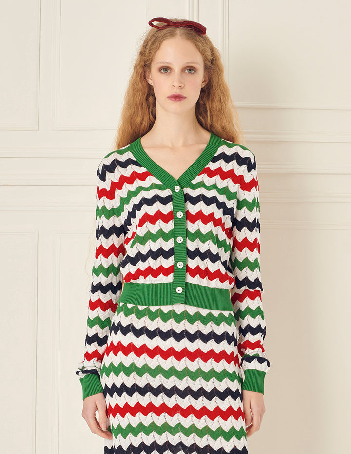 BORA AKSU V-Neck Striped Intertone Knitted Cardigan