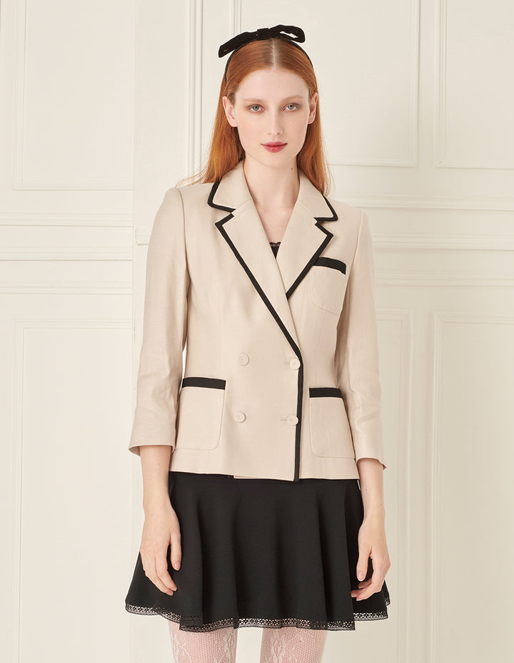 BORA AKSU Colour Block Patch Pocket Slim Fit Gentle Beige Blazer