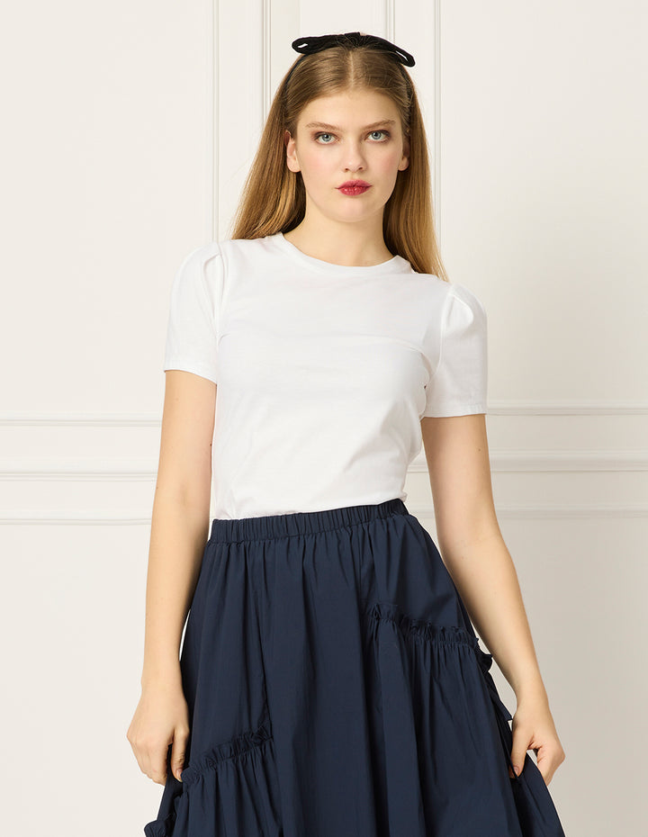 BORA AKSU Round-Neck Bubble Short-Sleeve Cotton White T-Shirt