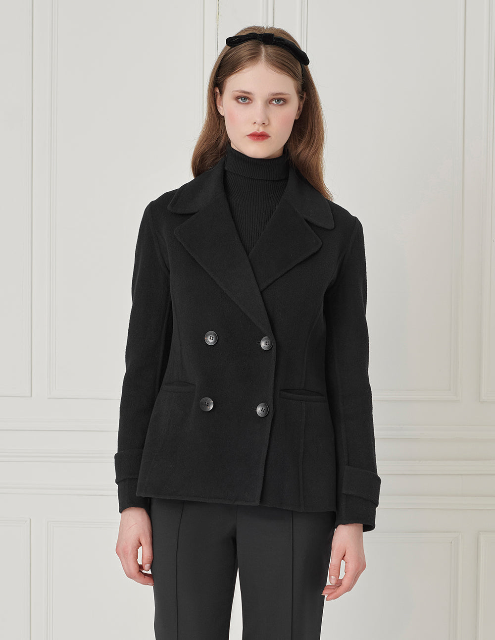 BORA AKSU Lapel Double-Breasted Waisted Wool Double-Faced Coat