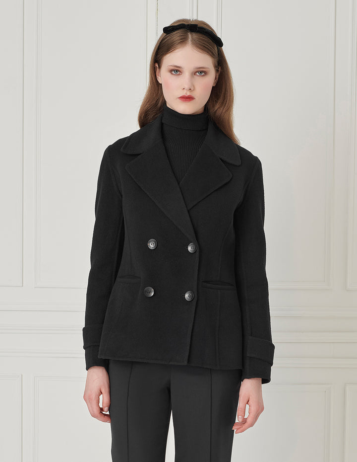 BORA AKSU Lapel Double-Breasted Waisted Wool Double-Faced Coat