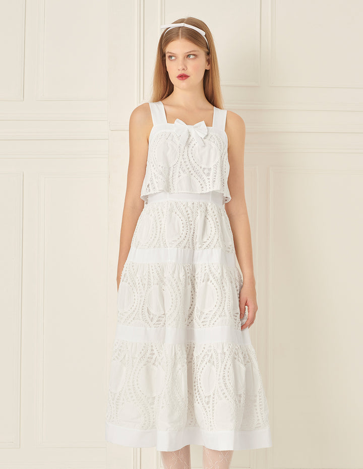 BORA AKSU Neck Bow Lace Patchwork Dress