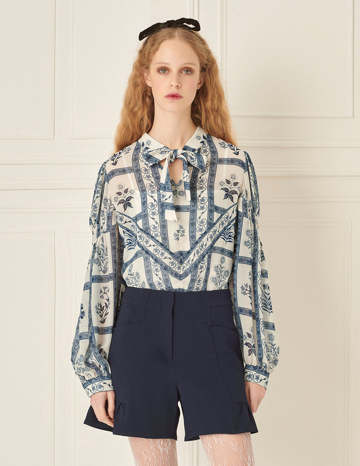 BORA AKSU Puff Sleeves And Floating Collar Printed Blouse