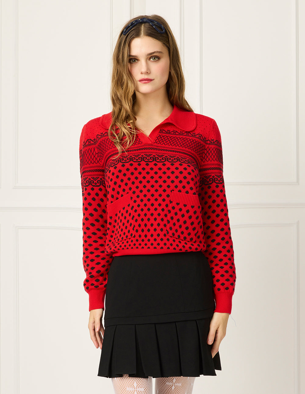 BORA AKSU Peter Pan Collar Black Polka Dot Knitted Pullover