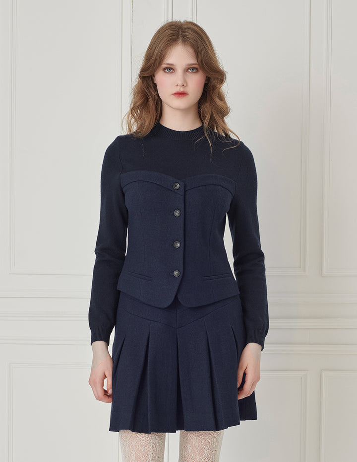 BORA AKSU Round-Collar Long-Sleeve Curved Splicing Knitted Pullover