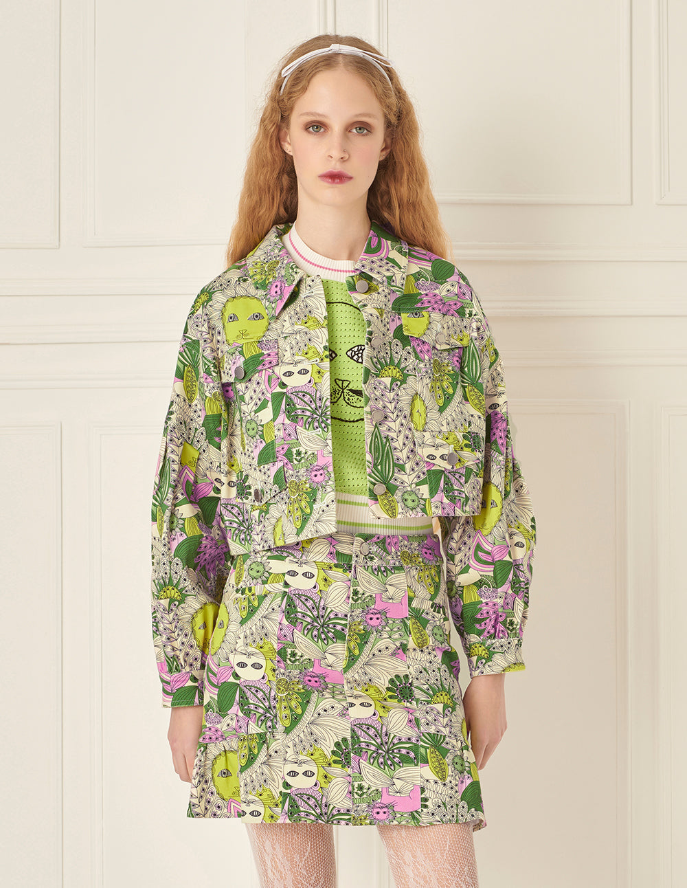 BORA AKSU Printed Slim Fit A-Line Denim Skirt