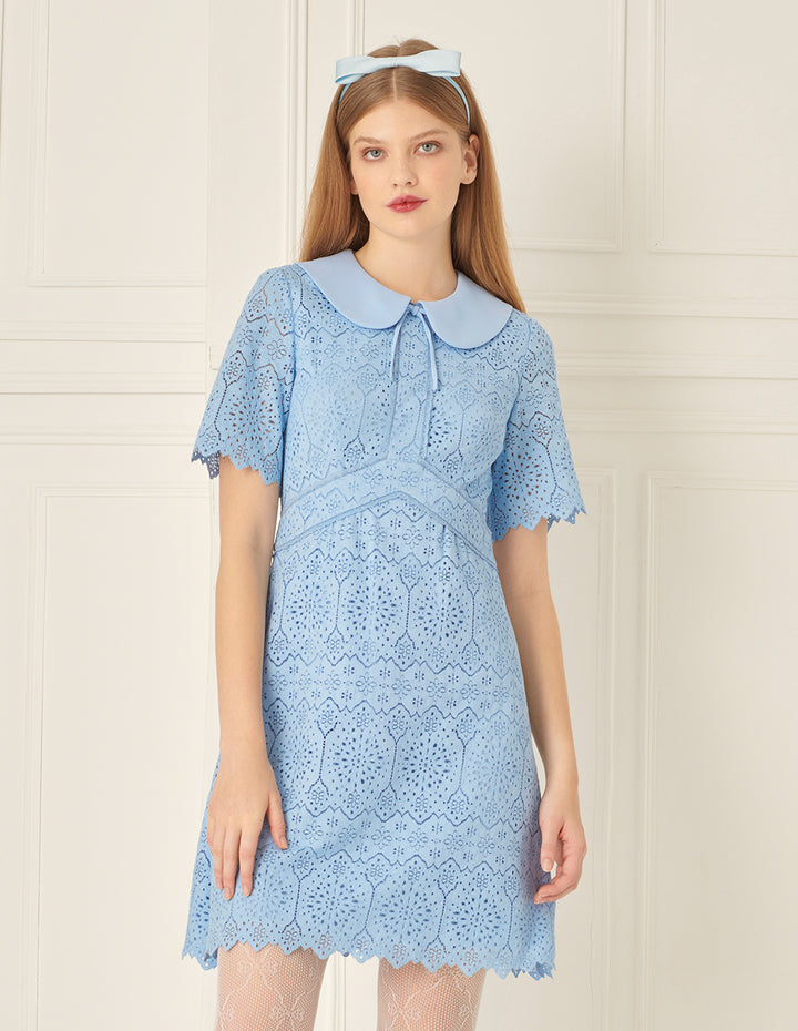 BORA AKSU Peter Pan Collar Waisted Lace Dress