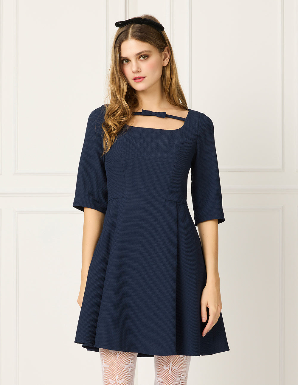 BORA AKSU U-Neck Short-Sleeves Empire-Waist Midi Dress