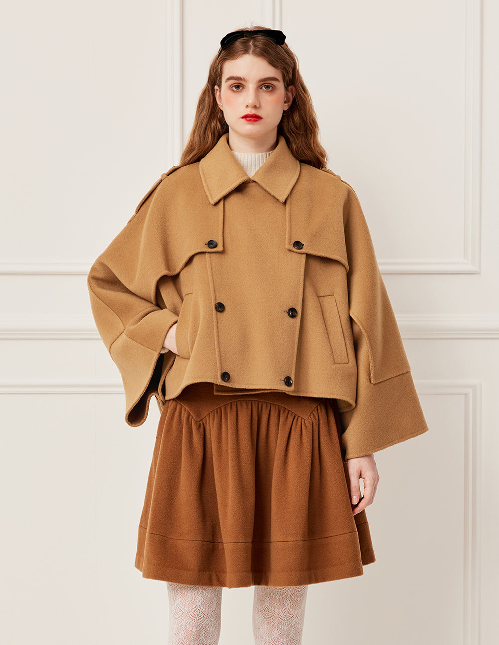 BORA AKSU Notched Collar Double-Breasted Asymmetrical Trench-Style Wool Coat