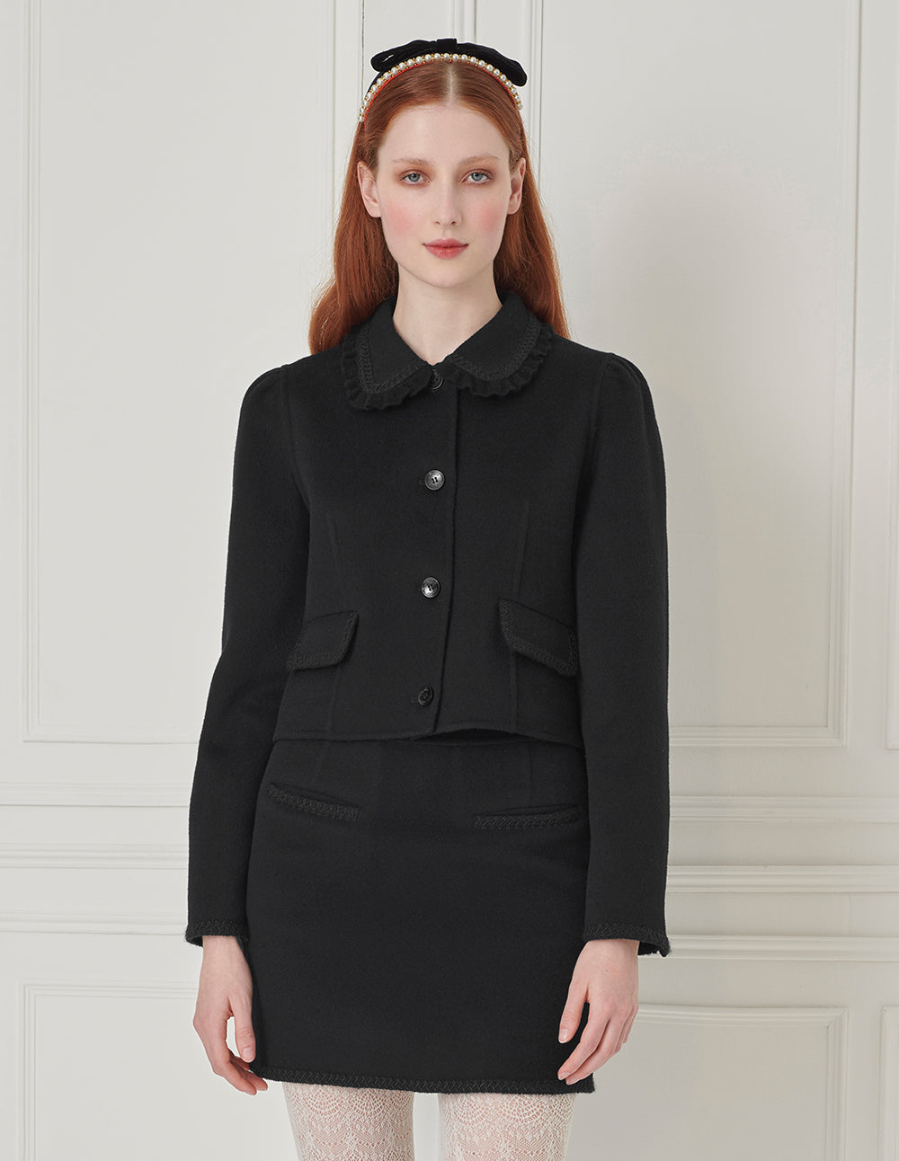 BORA AKSU Lace-Embellished Woolen Slimming Skirt