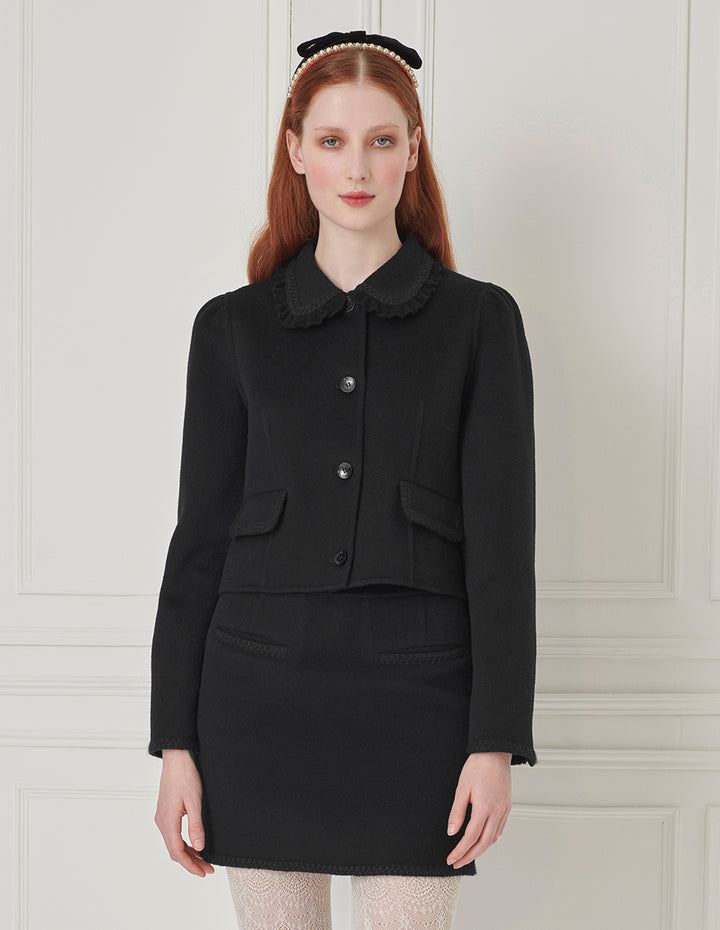 BORA AKSU Lace-Embellished Woolen Slimming Skirt