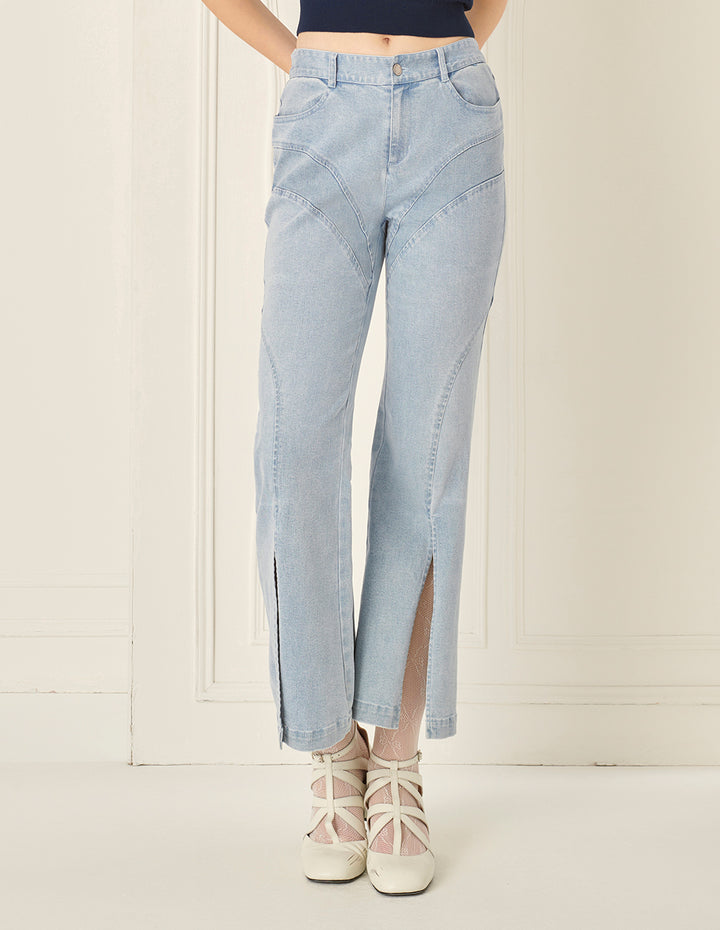 BORA AKSU Light Blue Versatile Jeans With Arc Splicing Design And Slits
