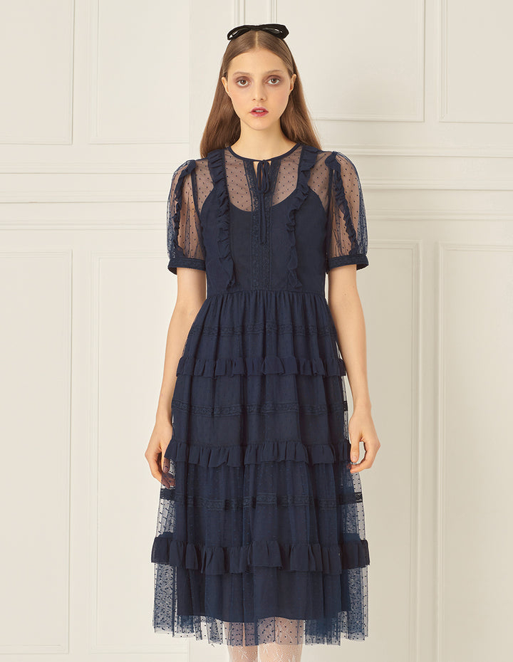 BORA AKSU Puff Sleeve Layered Lace Dress