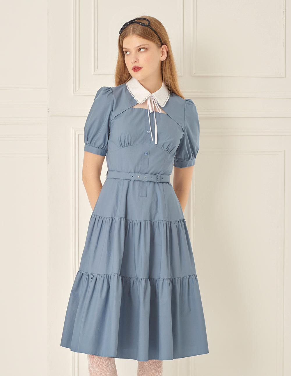 BORA AKSU Puff Sleeve Peter Pan Collar Waist Dress