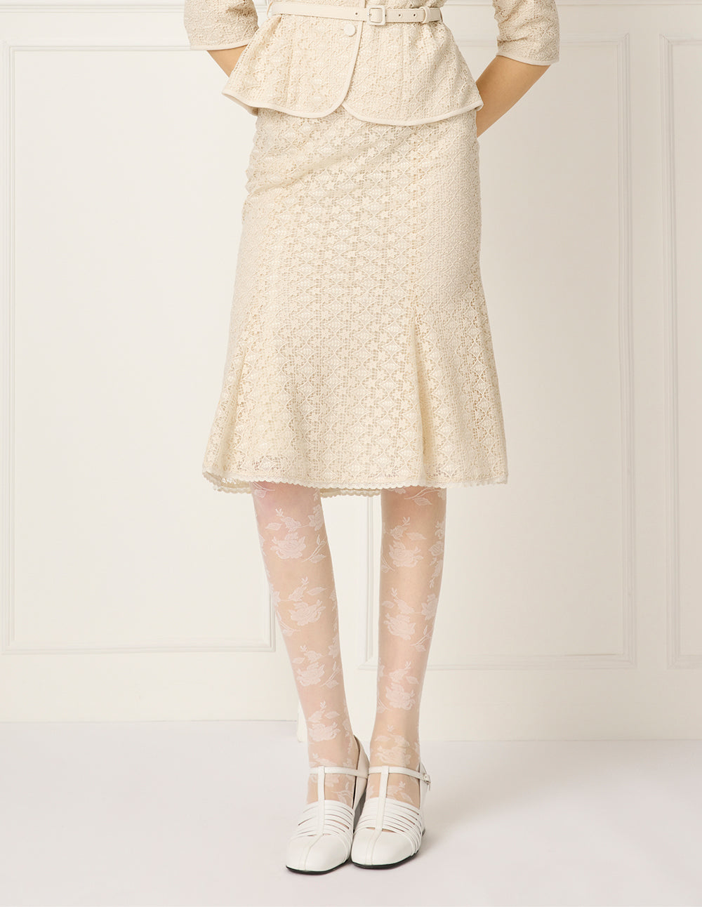 BORA AKSU Lace Knee-Length Fish Tail Skirt