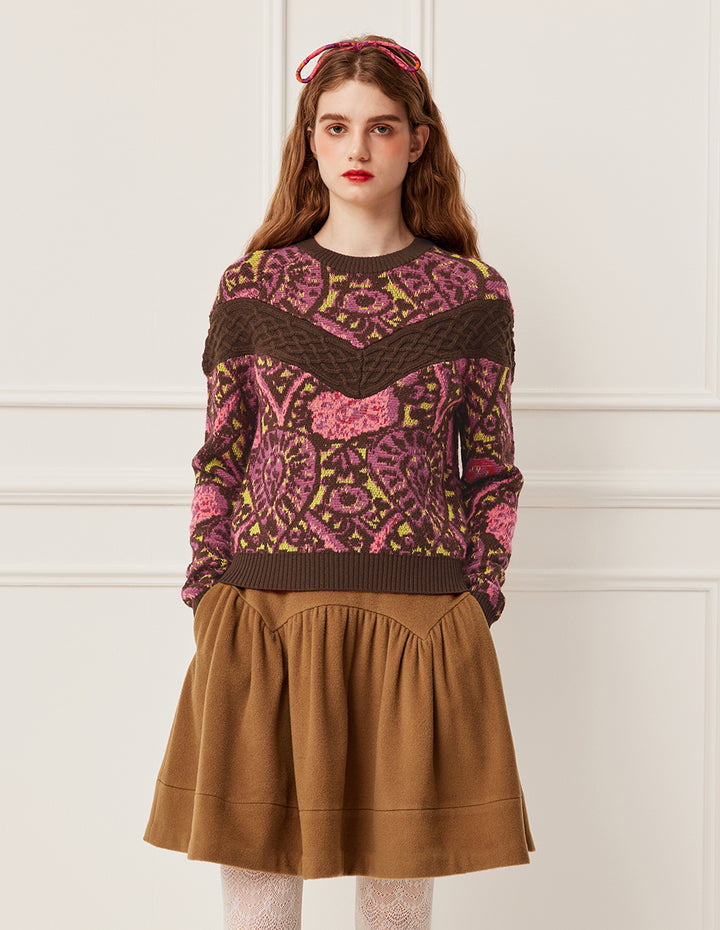 BORA AKSU Vintage High-Waisted Pleated A-Line Wool Midi Skirt