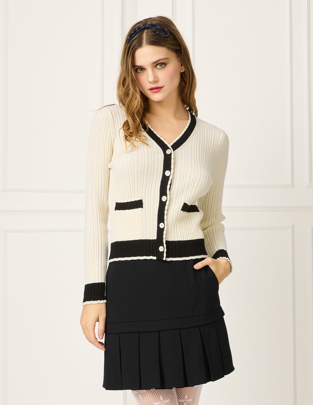 BORA AKSU V-Neck Striped-Trim Wool Cardigan
