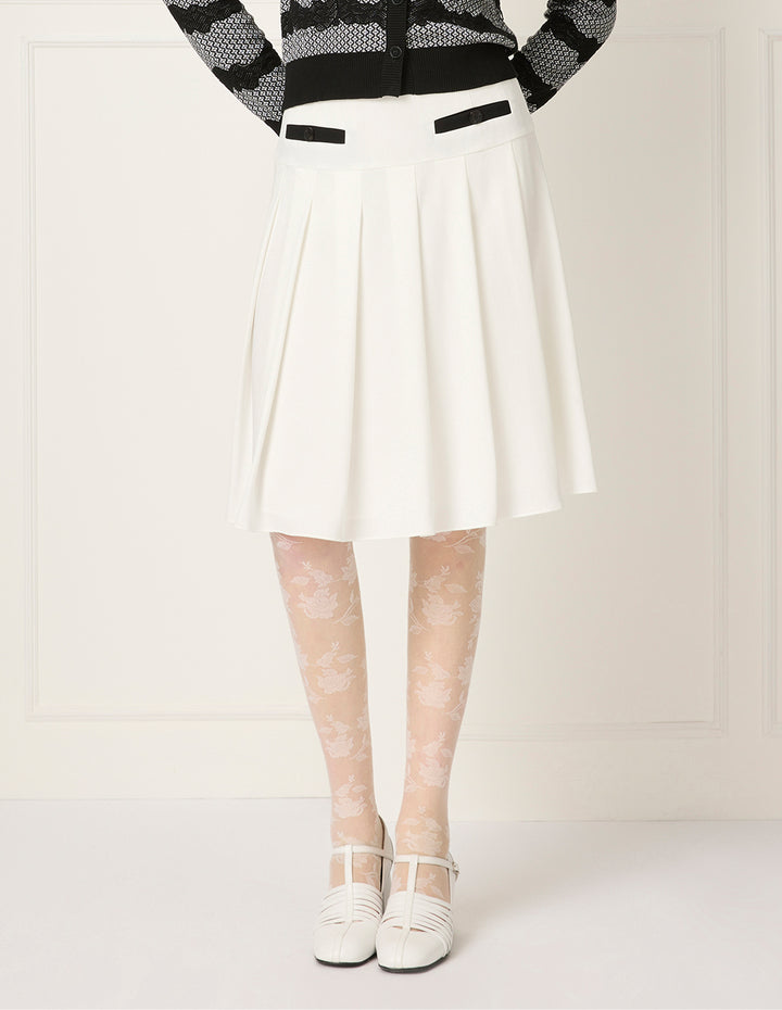 BORA AKSU Black & White Contrast High-Waist Pleated Knee-Length Skirt
