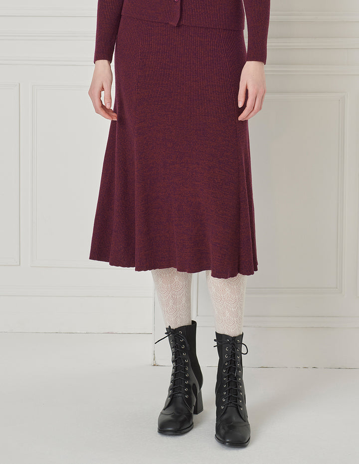 BORA AKSU Two-Tone A-Line Knee-length Knit Wool Skirt