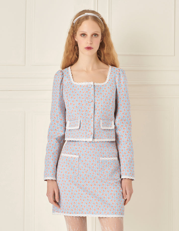 BORA AKSU Retro Lace Square Collar Jacquard Jacket