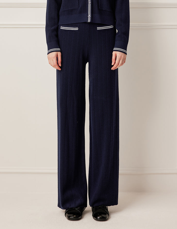 BORA AKSU Navy Blue Straight Leg Wool Knit Pants