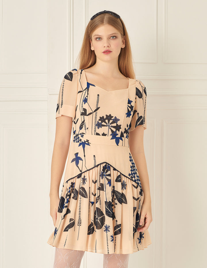 BORA AKSU Diamond Collar Printed Pleated Dress