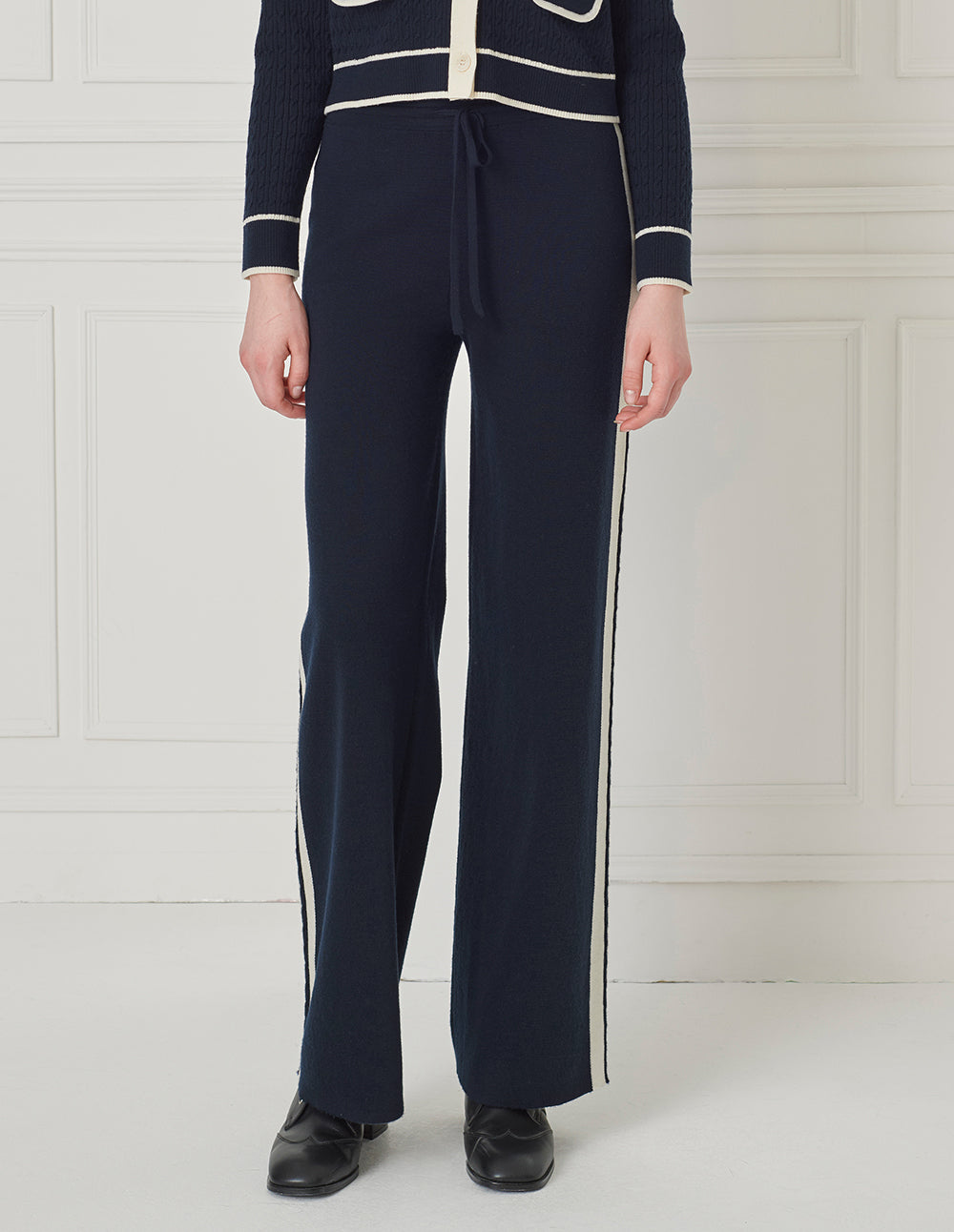 BORA AKSU Contrast-Color Striped Wide-Leg Straight Wool Pants