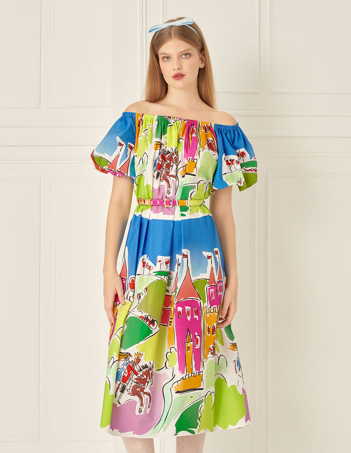 BORA AKSU Puff Sleeve Pleated Printed Dress