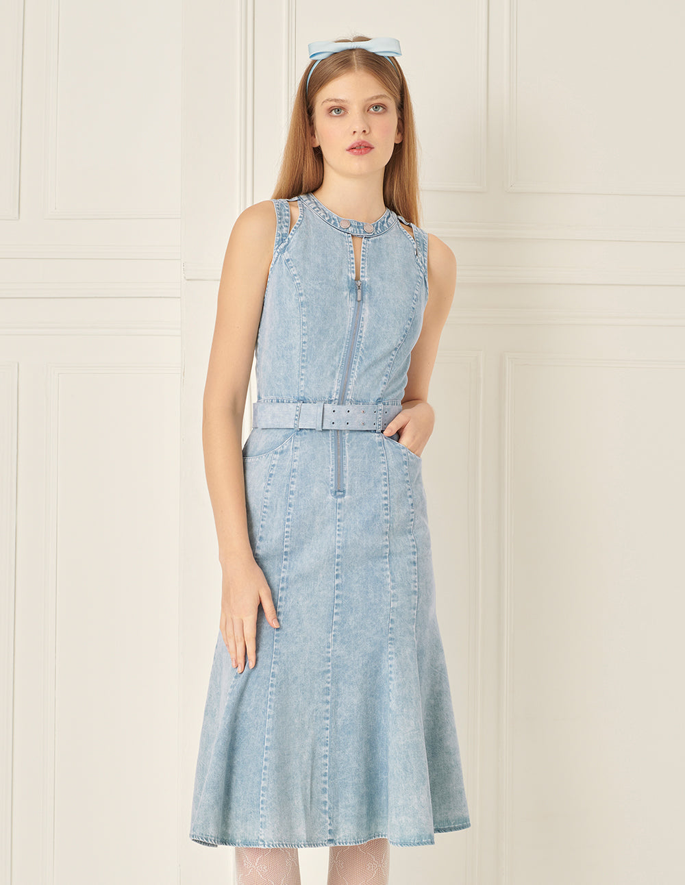 BORA AKSU Simple Waisted Denim Dress