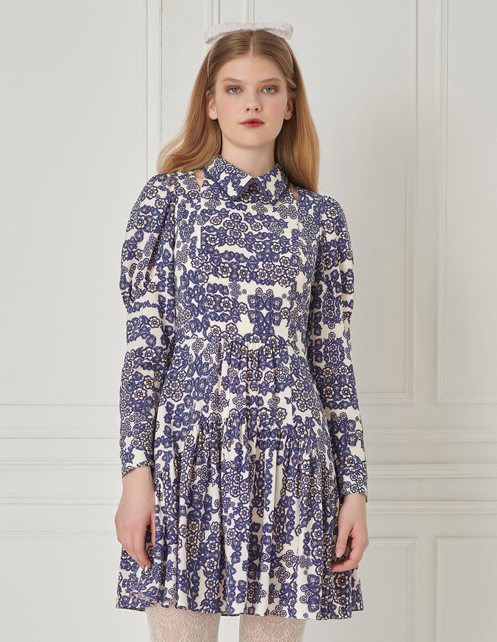BORA AKSU Peter Pan Collar Printed Pleated Dress