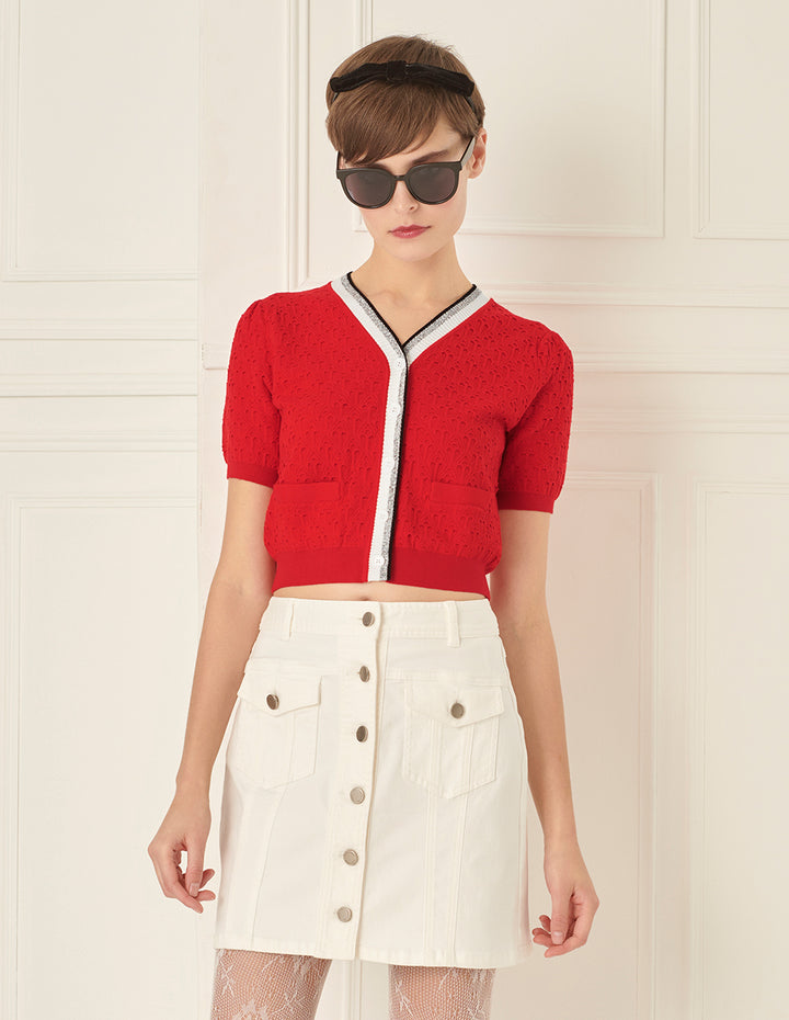 BORA AKSU V-Neck Short-Sleeved Knitted Cardigan