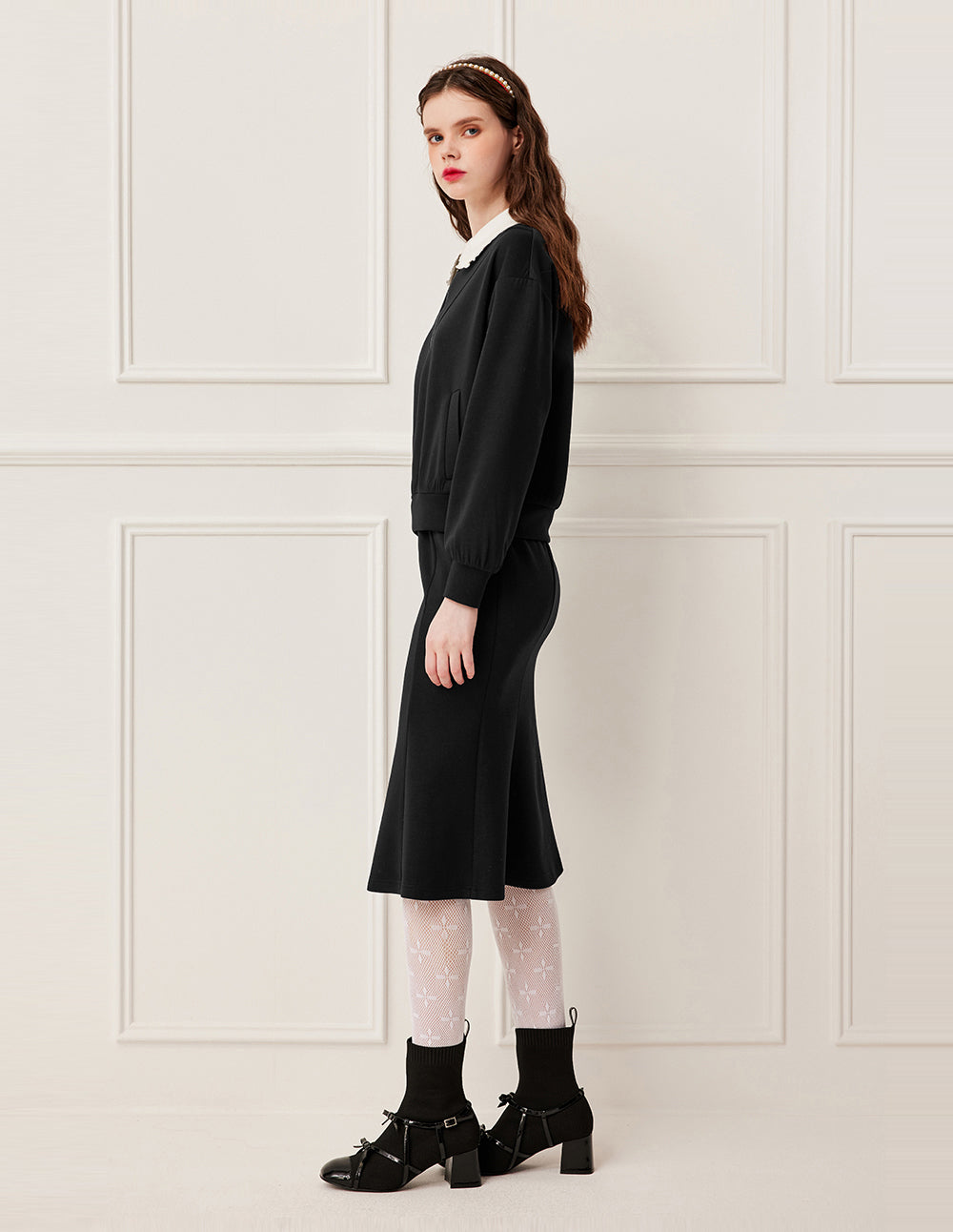 BORA AKSU Notched Collar Zip-Up Hooded Ribbed Sweatshirt