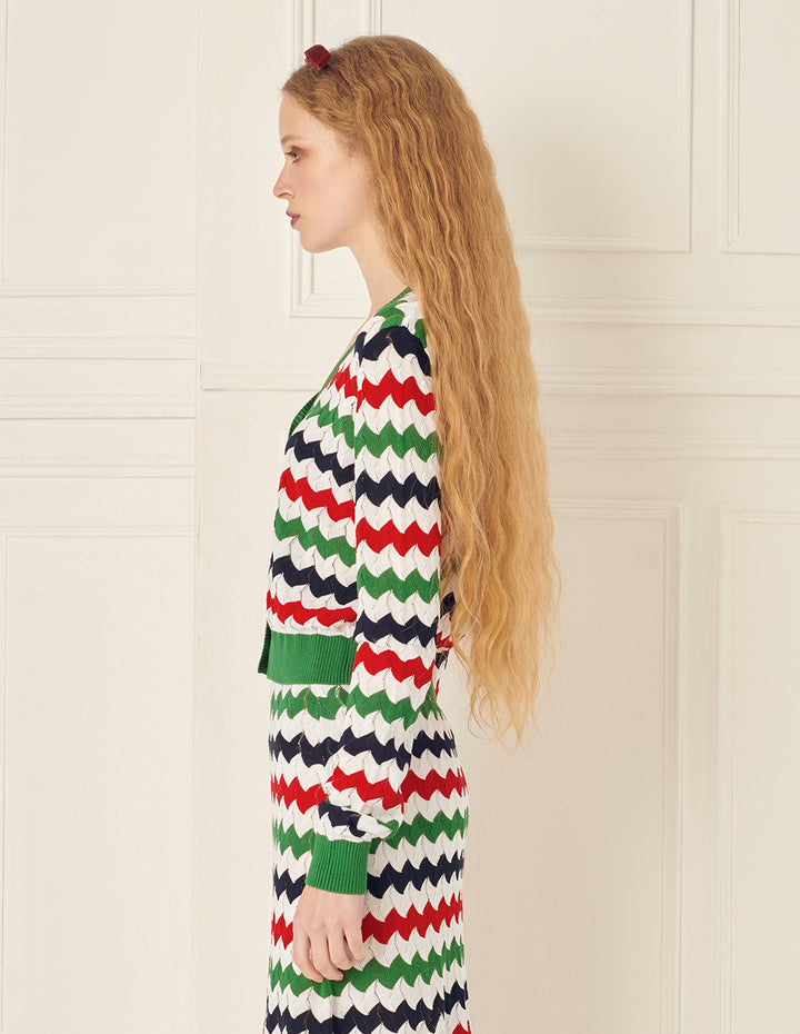 BORA AKSU V-Neck Striped Intertone Knitted Cardigan