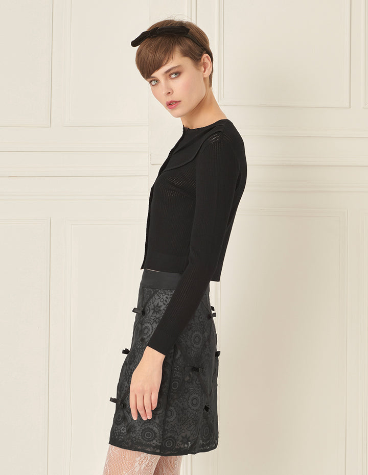 BORA AKSU Mulberry Silk Bow-Embellished A-Line Skirt