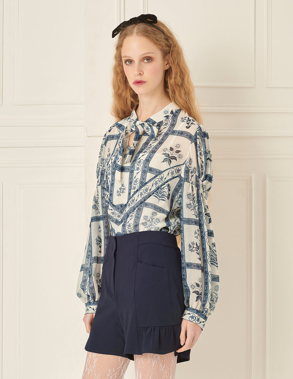BORA AKSU Puff Sleeves And Floating Collar Printed Blouse