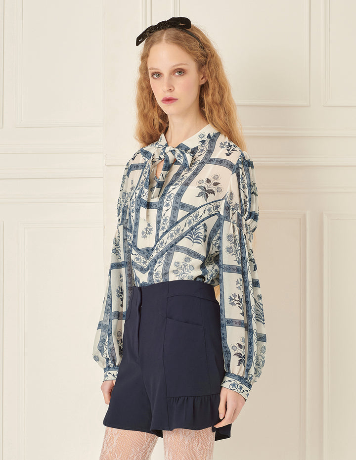 BORA AKSU Puff Sleeves And Floating Collar Printed Blouse