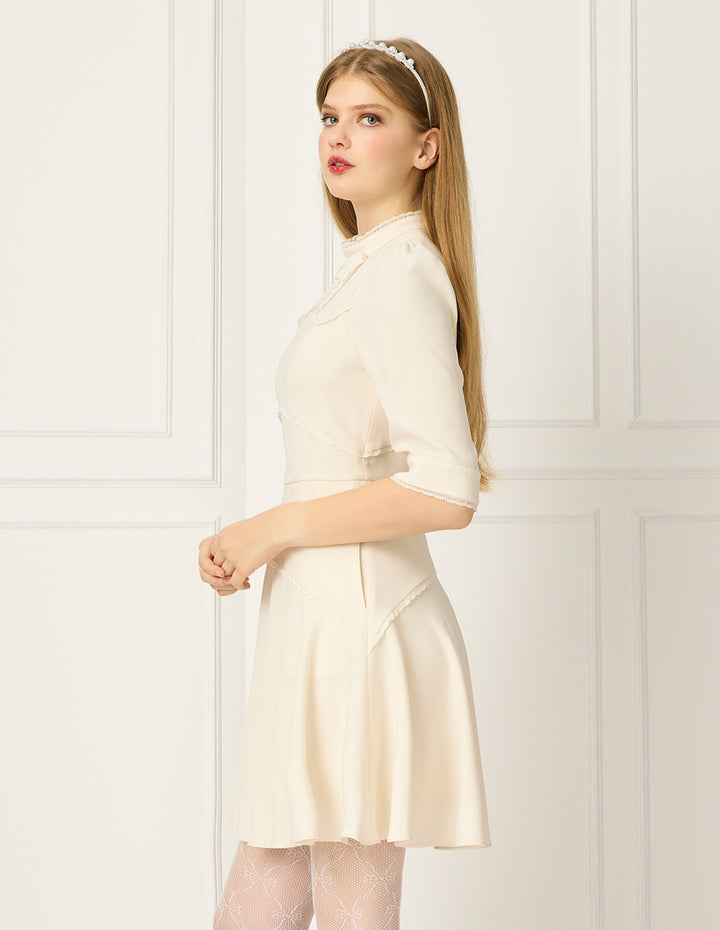 BORA AKSU Stand-Collar Puff Sleeve Ruffle-Trimmed Pleated Midi Dress