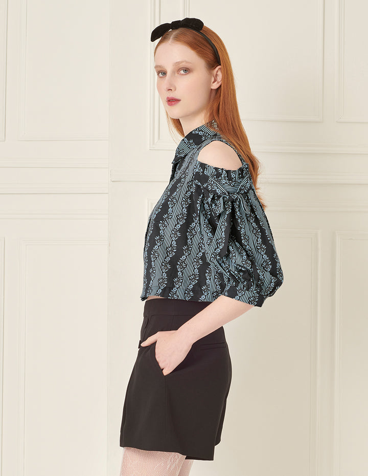 BORA AKSU Lapel Off-Shoulder Printed Shirt Top