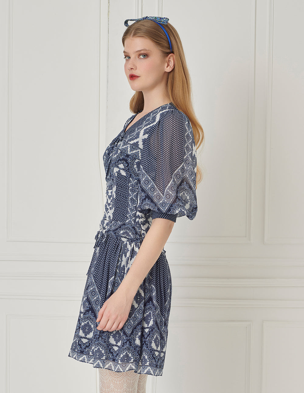 BORA AKSU Puff Sleeve V-Neck Print Dress