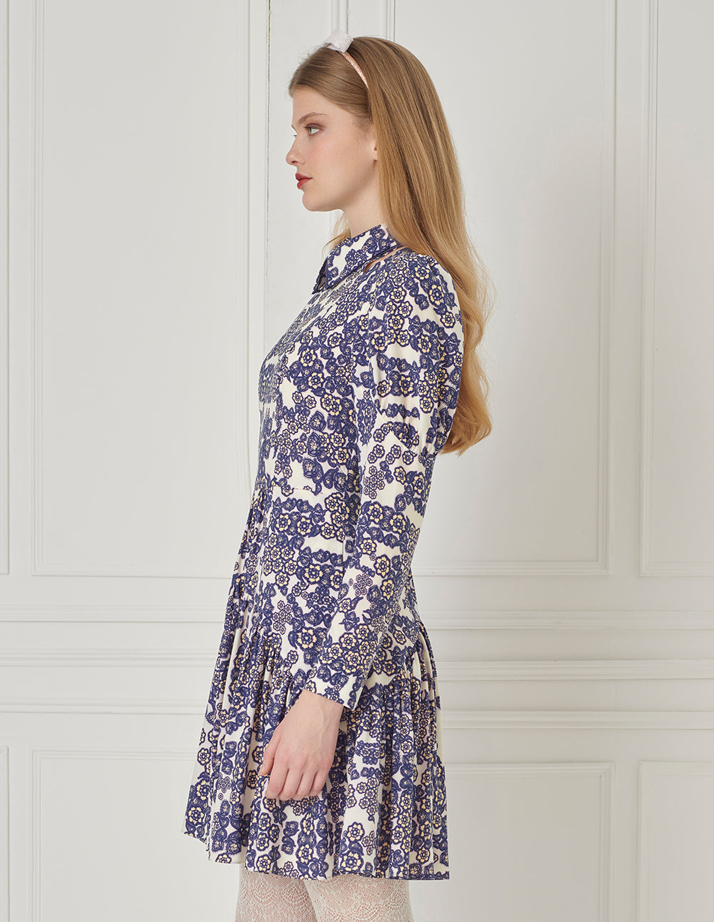 BORA AKSU Peter Pan Collar Printed Pleated Dress