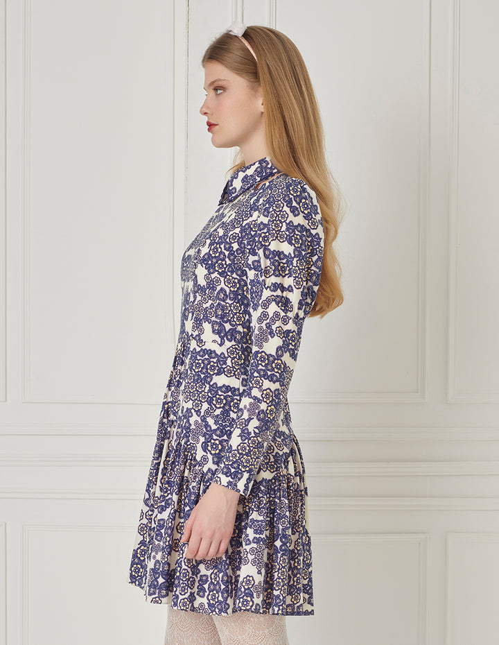 BORA AKSU Peter Pan Collar Printed Pleated Dress