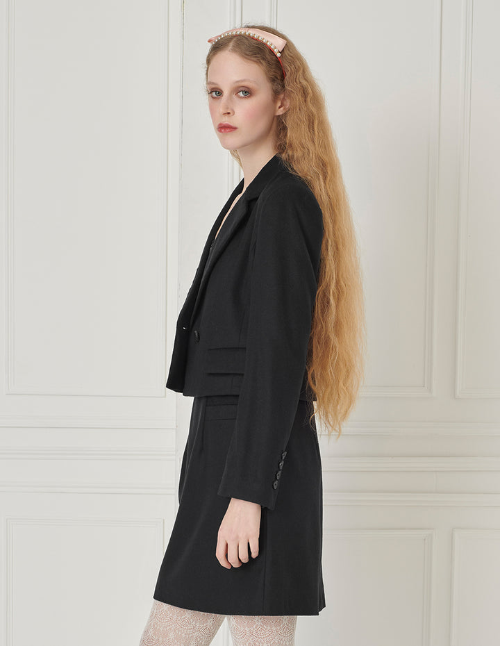 BORA AKSU Peaked Lapel Single Button Cropped Blazer