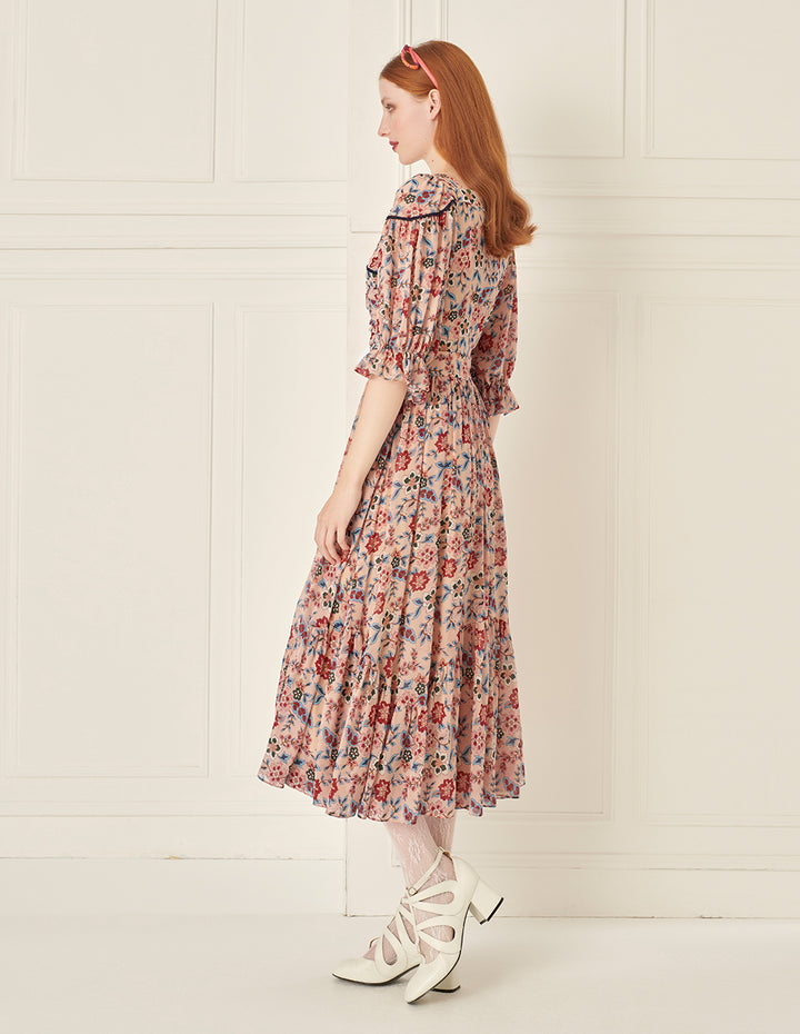 BORA AKSU French Retro Puff Sleeve Printed Dress
